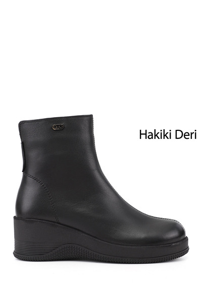 GÖNDERİ(R) Kadın Siyah Fermuarlı Dolgu Topuklu Hakiki Deri Bot