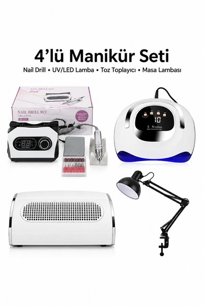 Fontenay Profesyonel 4’lü Manikür Seti Nail Drill UV LED Lamba Toz Toplayıcı ...