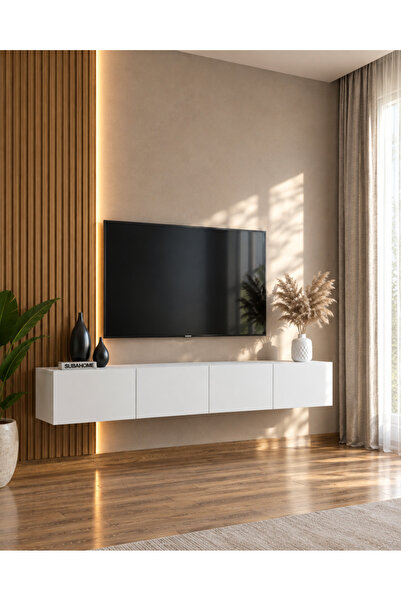 subahome Duvara Monte Modern Minimalist Beyaz Tv Ünitesi Mdf 160 cm