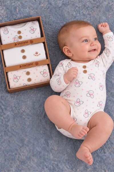Rocha Baby Baby 3-Piece Ribbed Cotton Long Sleeve Snap-On Bodysuit Set - Boxe...