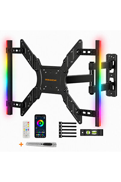 Perlegear Suport TV de perete pentru televizoare de 25-65 inch, LED RGB 16 mi...