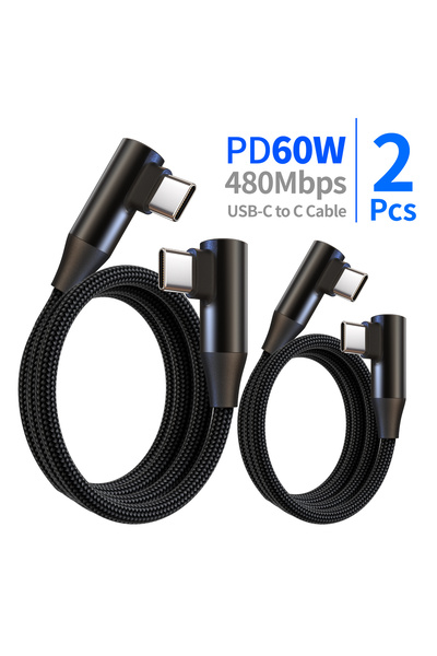 Choice 0.25m black 2-Pack 60W USB-C Fast Charging Cable, 90° Angled, Durable ...