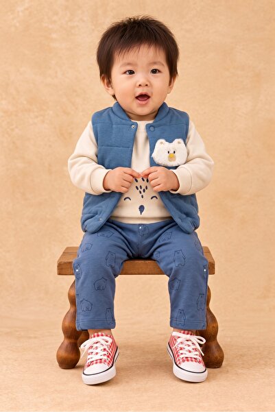 Rocha Baby Rocha Erkek Bebek İndigo Şişirme Yelekli 3’lü Takım - Ayıcık Figür...