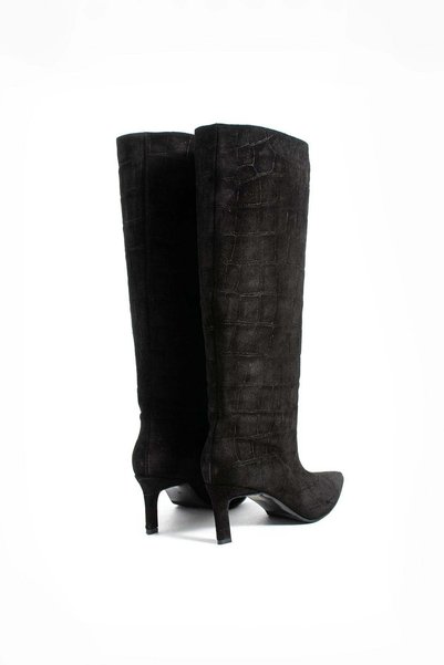 FOLLİNİ Women's Genuine Leather Boots Black Suede