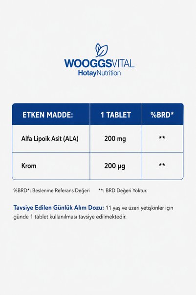 Hotay Nutrition Wooggs Vital Supplemental Food Containing Alpha Lipoic Acid and Chromium Picolinate – 60 Tablets