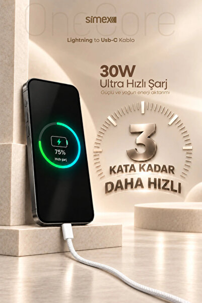 Simex iPhone 11 12 13 14 Uyumlu Type-C to Lightning 20W Hızlı Şarj Kablosu 1 ...