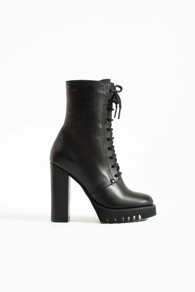 FOLLİNİ Women's Genuine Leather Platform Boots Black