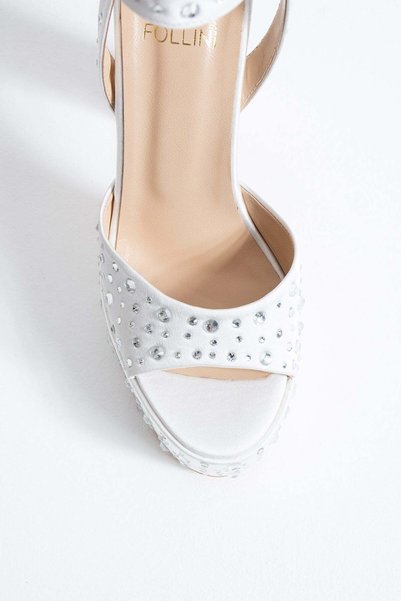 FOLLİNİ Women's Genuine Leather Platform Shoes with Stone Detail White