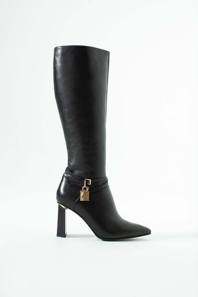 FOLLİNİ Women's Genuine Leather Boots with Accessory Details in Black