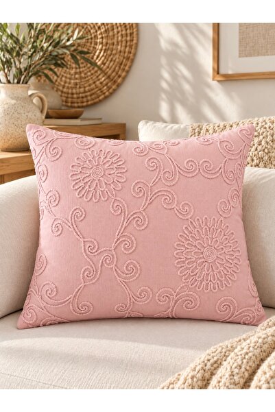 Decamor home Powder Pink Cushion Cover with Embroidery Detail