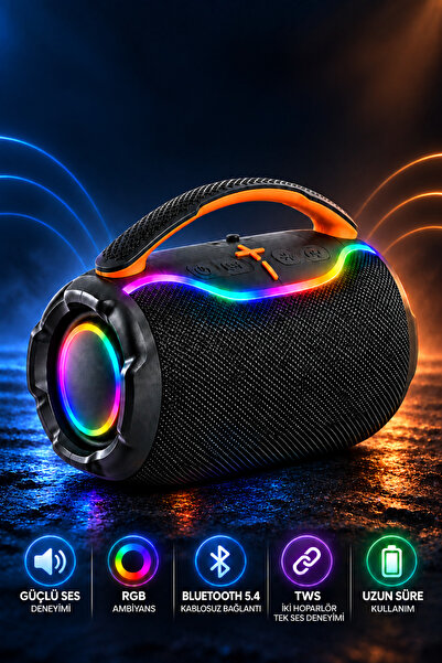 Teknodrone Taşınabilir Bluetooth Hoparlör TWS Destekli RGB Işıklı Taşıma Sapl...
