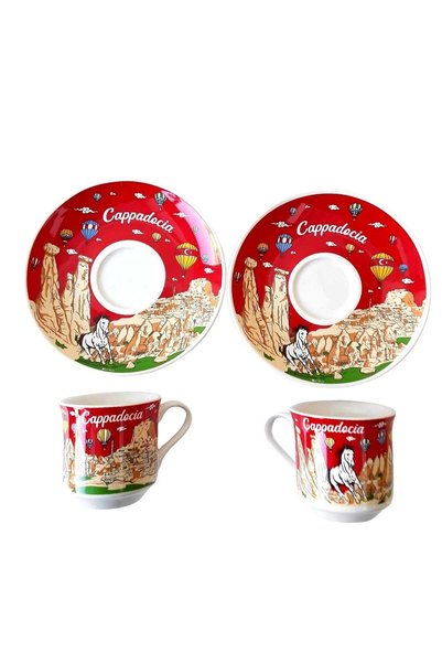 kapadokyahediyelik Cappadocia Themed Porcelain Double Coffee Set