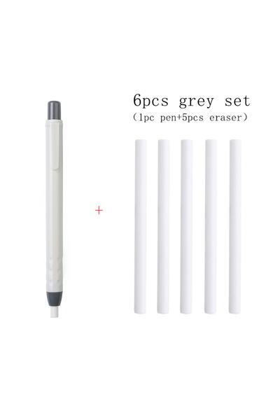 Choice1 6pcs grey set 6Pcs/Set Creative Pen Shape Press Type Pencil Eraser wi...