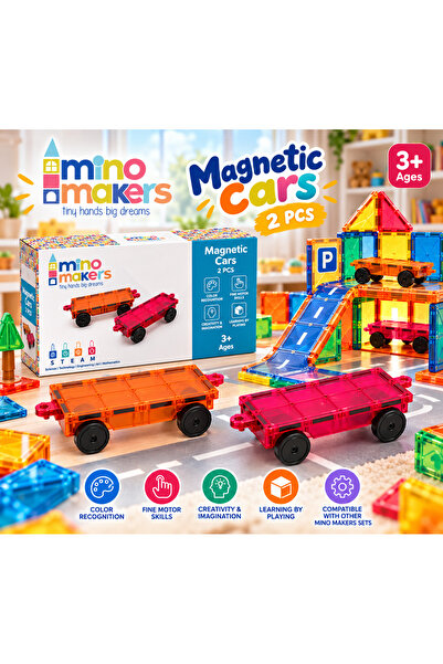 Mino Makers Magnetic Cars 2 Adet Manyetik Araba Mıknatıslı Manyetik Bloklar A...