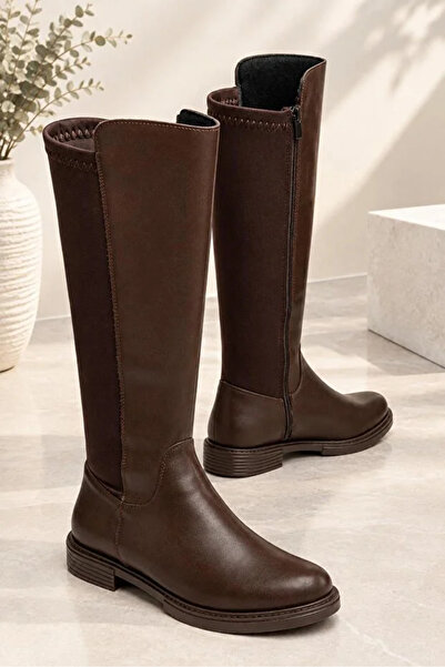 SHESTORE γυναικείες καφέ μπότες Ύφασμα scuba μέχρι το γόνατο άνετες και κομψέ...