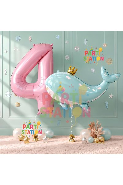 Parti Station Cute Green Whale 4 Years Old Balloon Set, Sea and Ocean Creatur...