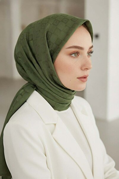 Vissona %57 İpek %43 Pamuk Jakarlı Monogram Eşarp 92X92