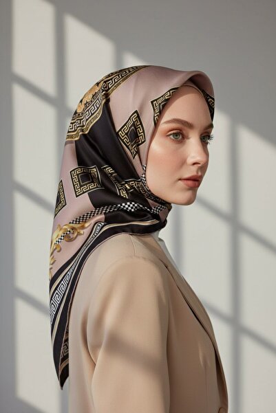 VİOLLA Twill Barok Desenli Bej Renkli 90x90 Eşarp (İpek İçermez) Kenar Dikiş ...