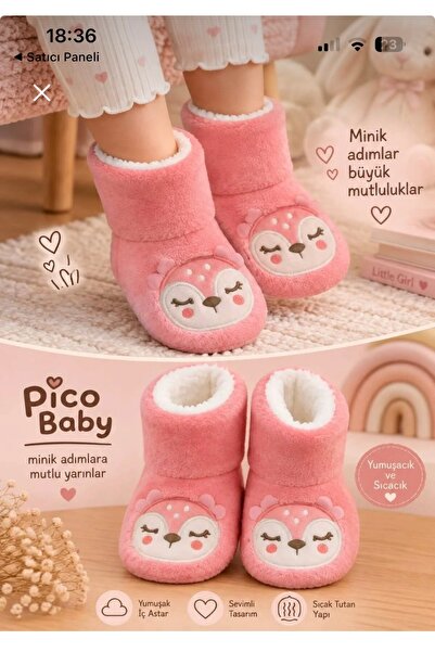 Pico Baby Bebek & Çocuk Kaydırmaz Tabanlı Ev Botu / Panduf / Kışlık Peluş Bot...