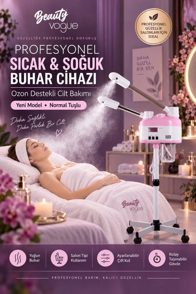 Beauty Vogue Çift Başlıklı Sıcak &amp; Soğuk Buhar Ve Ozon Makinesi Ozonlu Sıcak Buhar