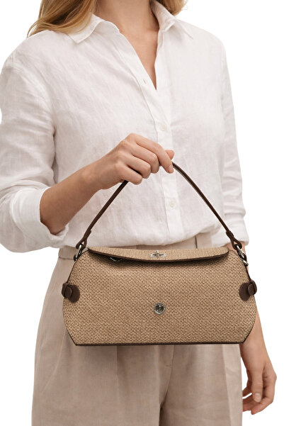 Çantachım Shoulder Bag Handbag Women's Straw Cream Leather Detailed Premium D...