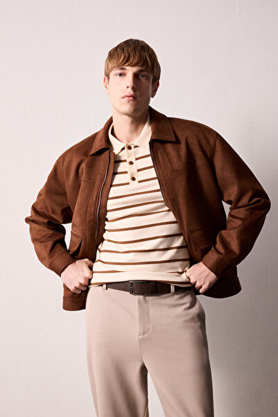 DeFacto Men's Coat H2225Ax/Bn324 Brown