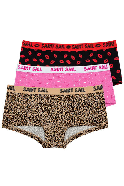 Saint Sail Cotton Lycra Flexible Fabric Printed Couple Boyshort Set of 3 Wome...