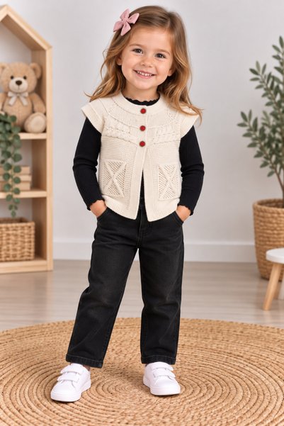 Mercan Kids سترة محبوكة للفتيات بنمط متقاطع