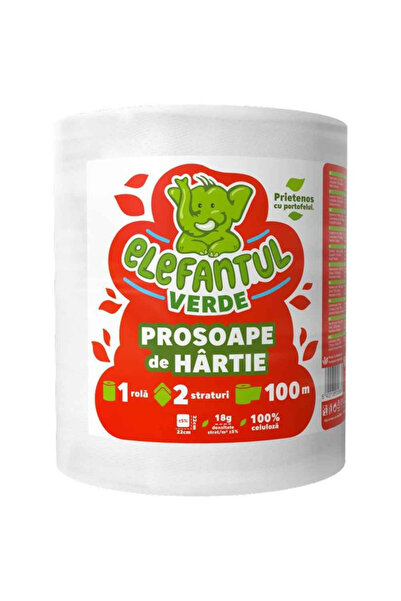 NB_CLEANING Rolă de hârtie de bucătărie albă, 2 straturi, 100m, Elefantul Verde