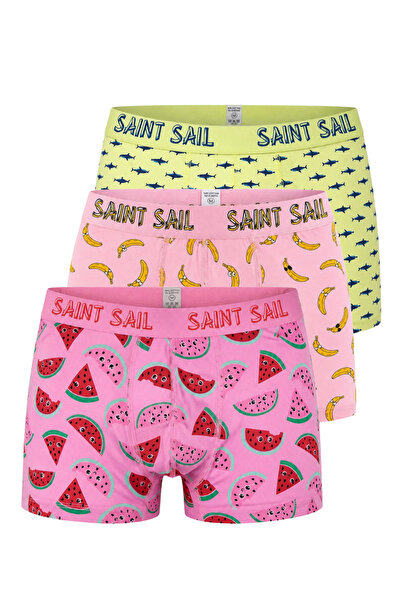 Saint Sail Pamuklu Likralı Esnek Kumaşlı Baskılı Renkli Desenli 3'lü Set Erke...