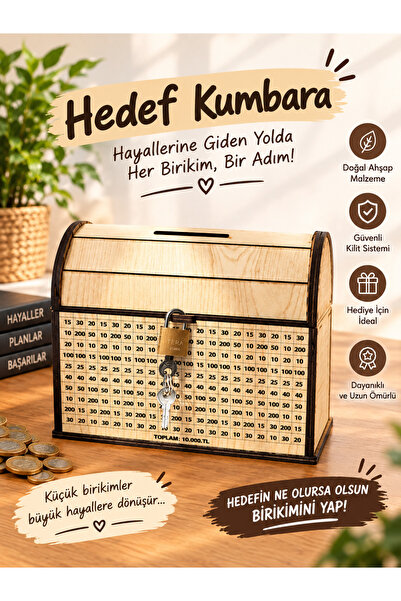 CTR - Hedef Kumbara - Parabox Ahşap Tip Box 10,000 TL'lik BÜYÜK BOY (Siyah-AKÇAağaç)