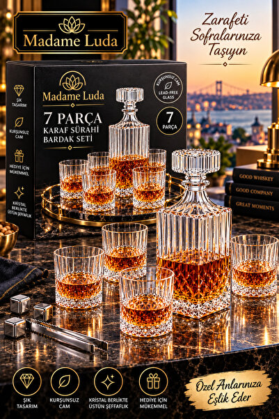 MADAME LUDA Üst Kalite / 7 Parça Karaf Sürahi & Bardak Seti / 730 ML Karaf - ...