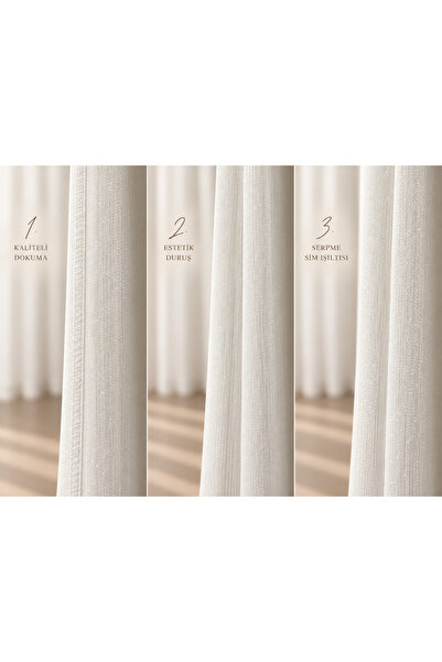 FİENS SİMLİ TAÇSOFT BAMBU Yumuşak Doku 1/3 Sık Pileli Tül Perde Ağır Gramajlı Ütü Gerektirmez Premium Bambu