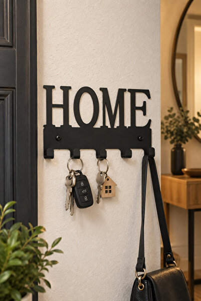 VENON HOME YAZILI Duvar Askılık Home Yazılı Metal Anahtarlık Askısı Duvar Tip...