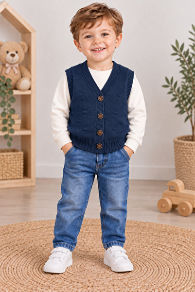 Mercan Kids Boy's Knitted Vest with Bean Pattern