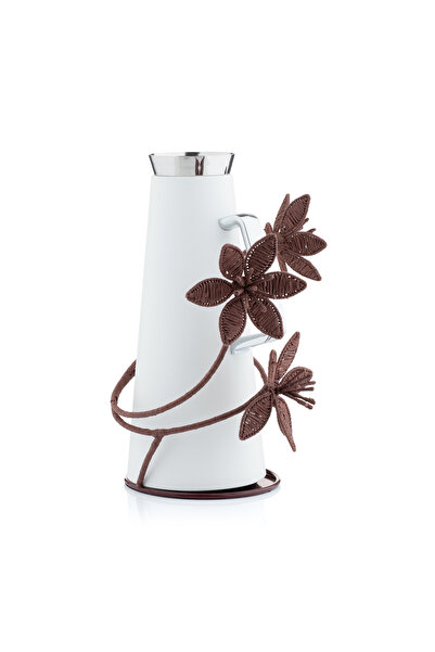 Blends Tea and Coffee Flask White with Brown Floral Holder from Malath
