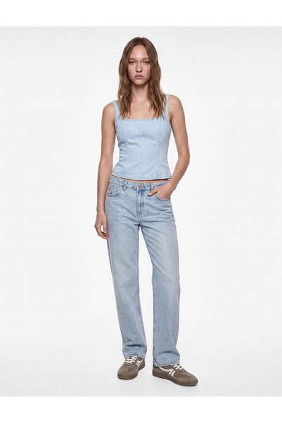 Koton Pantaloni din denim cu croială dreaptă, talie normală, buzunare și nast...