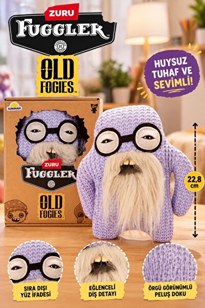 TOYFEST Fuggler Old Fogies Mr Needles Purple White Bearded Plush Toy - 22.5 cm