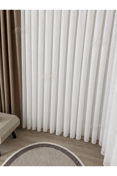 FİENS TAÇSOFT BAMBU Yumuşak Doku 1/3 Sık Pileli Tül Perde Ağır Gramajlı Ütü Gerektirmez Sade Kaliteli Zahmetsiz Şıklık
