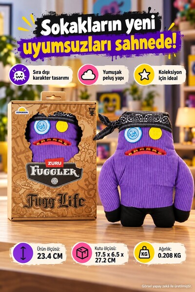 TOYFEST Fuggler Fugg Life Sasquoosh Purple Black Bandana Plush Toy - 22.5 cm