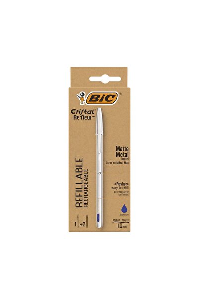 Bic Pix Cristal Re'New, 1.0 mm, corp metalic, 1 pix și 2 rezerve