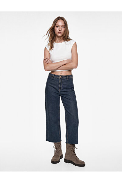 Koton Yüksek Bel Rahat Kalıp Pamuklu Denim Pantolon - Culotte Jeans
