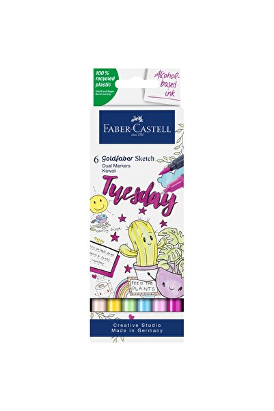 Faber Castell Gofa Sketch Markör Kawaii Комплект от 6 броя, с двойни фини вър...