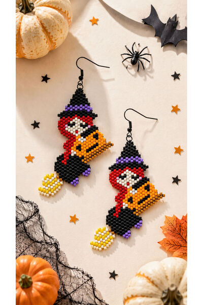 SEARD Miyuki Bead Handmade Cute Witch Earrings Halloween