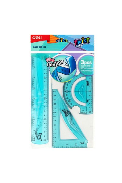 Deli SET GEOMETRIC FLEXIBIL 3-PIESE TWIST ME COLOR (RIGLA 20 CM, COMPAS 13 CM...
