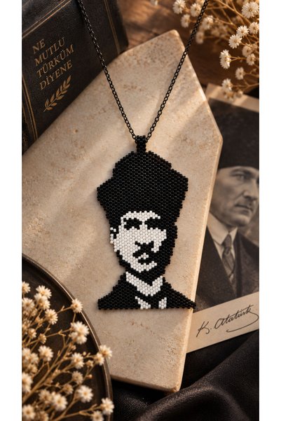SEARD Miyuki Beads Handmade Ataturk Portrait Necklace