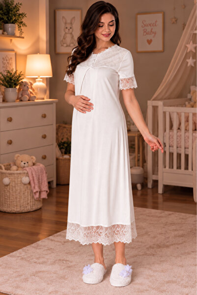ByLohusa Cotton Comfortable Cut Maternity Nightgown with Breastfeeding Featur...