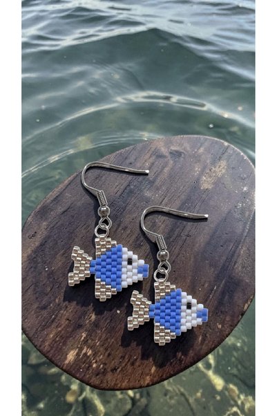 SEARD Miyuki Bead Handmade Blue Fish Earrings