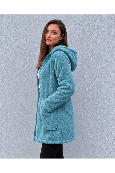 İkmal Peluş Tunik Fermuarlı Hırka