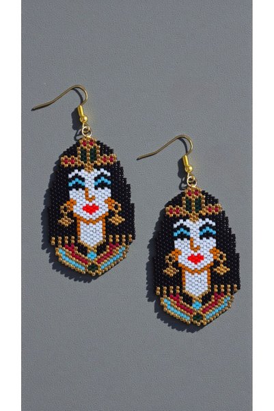 SEARD Miyuki Beads Handmade Cleopatra Egyptian Pharaoh Earrings 2